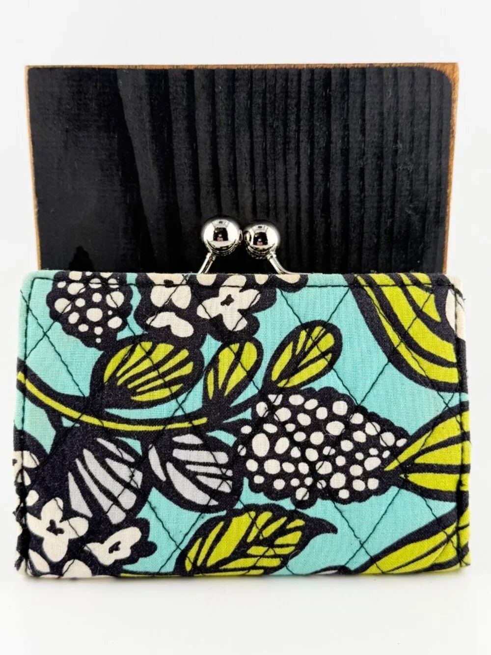 Vera Bradley Euro Wallet in Lime’s Up - Retired Quilted Kiss Lock Trifold